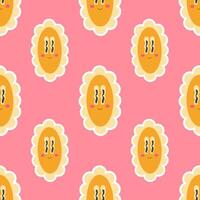 Bright cartoon groovy chamomile in 2000s style seamless pattern on a pink background vector