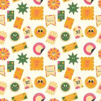 Fun seamless pattern with groovy stickers in 2000s style vector