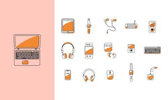 16 electronic devices. Outline icons with fill vector