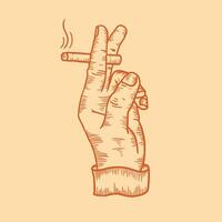 of hand holding cigarrete hand draw vintage style vector