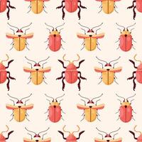 Red and yellow beetles on a light background seamless pattern vector