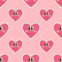 Bright cartoon groovy hearts in 2000s style seamless pattern on a pink background vector