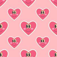 Bright cartoon groovy hearts in 2000s style seamless pattern on a pink background vector