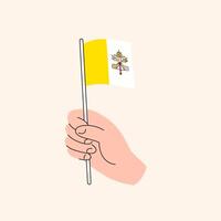 Cartoon Hand Holding Vaticanian Flag, Simple Design. Flag of Vatican City, Europe, Concept Illustration, Isolated Flat Drawing vector