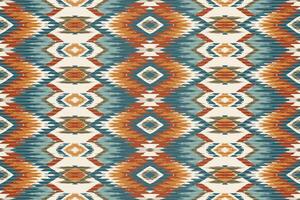 arte abstracto étnico ikat. patrón impecable en estilo tribal, bordado folclórico y mexicano. estampado de adornos de arte geométrico azteca.diseño para alfombras, papel pintado, ropa, envoltura, tela, cubierta, textil vector