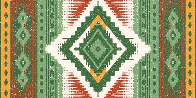 arte abstracto étnico ikat. patrón impecable en estilo tribal, bordado folclórico y mexicano. estampado de adornos de arte geométrico azteca.diseño para alfombras, papel pintado, ropa, envoltura, tela, cubierta, textil vector