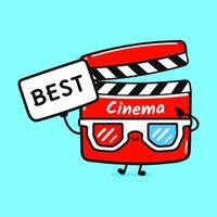 Cute Movie clapper with poster best. Hand drawn cartoon kawaii character illustration icon. Isolated on blue background. Movie clapper think concept vector