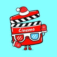 Funny smiling happy Movie clapper christmas. flat cartoon character illustration icon design. Isolated on blue background vector