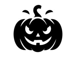 Black silhouette of Halloween pumpkin. Art. Whimsical Jack-o-lantern with a menacing grin. Isolated on white background. Concept of Halloween, festive decor, autumn celebration, spooky symbol. Icon vector