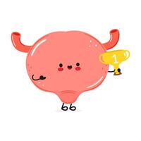 Cute funny Bladder hold gold trophy cup. Hand drawn cartoon kawaii character illustration icon. Isolated on white background. Bladder with winner trophy cup vector