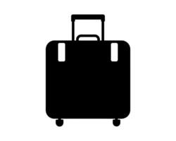 Black rolling suitcase silhouette isolated on white backdrop. Silhouette of a wheeled luggage bag. Concept of travel, tourism, vacation, business trips, and luggage portability. Graphic illustration vector