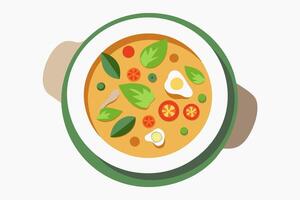 tom kha gai en cuenco con pollo, hongos en Coco Leche caldo. tradicional tailandés Coco sopa con Fresco hierbas. concepto de auténtico asiático cocina. gráfico ilustración. aislado en blanco fondo vector