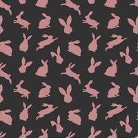 Easter seamless pattern of red rabbit silhouettes in different actions. Festive Easter bunnies design. Isolated on black background. For Easter decoration, wrapping paper, greeting, textile, print vector