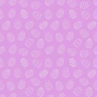 Seamless pattern of white Easter eggs with hand-drawn details. Continuous one line drawing. Isolated on pink backdrop. Festive design. For Easter decoration, wrapping paper, greeting, textile, print vector
