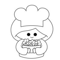 Cute cartoon girl with salad in black and white vector
