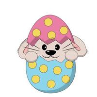 Cute cartoon Rabbit in easter egg in color vector