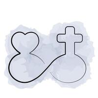 Infinity sign with religious cross and heart in watercolor vector