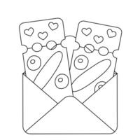 Two discount coupons with hearts in envelope in black and white vector