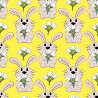 Seamless pattern with Cute Rabbit with bouquet snowdrop vector