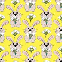 Seamless pattern with Cute Rabbit with bouquet snowdrop vector