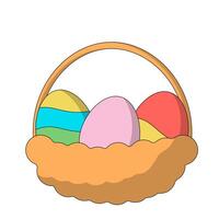 Basket with Easter colorful eggs in color vector