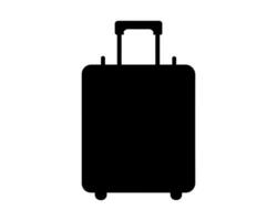 Black rolling suitcase silhouette isolated on white background. Silhouette of a wheeled luggage bag. Concept of travel, tourism, vacation, business trips, and luggage portability. Graphic artwork vector