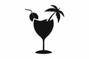 Silhouette design of a tropical cocktail glass with umbrella decoration. Icon of beach drink. Black illustration isolated on white background. Print, logo, pictogram. Concept of vacation, beach drinks vector