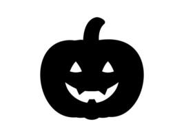 Black silhouette of smiling Halloween pumpkin. Illustration. Friendly Jack-o-lantern. Isolated on white backdrop. Concept of Halloween, festive decor, autumn celebration, October tradition. Icon. vector