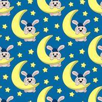 Seamless pattern with Cute Rabbit on moon vector