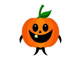Smiling carved pumpkin character. Friendly cartoon jack-o-lantern. Illustration isolated on white background. Concept of Halloween, kid-friendly decor, festive spirit, and joyful celebration vector