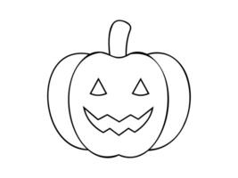 Black outline of smiling Halloween pumpkin. Illustration. Friendly Jack-o-lantern. Isolated on white backdrop Concept of Halloween, festive decor, autumn celebration, October tradition. Icon. vector