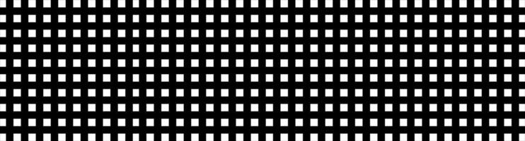 Black and white grid pattern. Monochromatic square grid. Perfectly aligned squares in repeatable pattern. Wide banner. Geometric backdrop, digital wallpaper. Optical illusion. Rhythm and balance vector