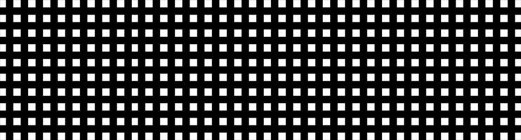 Black and white grid pattern. Monochromatic square grid. Perfectly aligned squares in repeatable pattern. Wide banner. Geometric backdrop, digital wallpaper. Optical illusion. Rhythm and balance vector