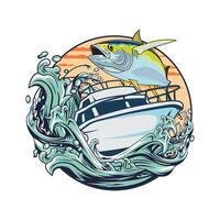 tuna boat fishing illustration logo vector