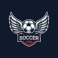 football logo. ball with wings and crown element , elegant soccer logo. Modern Soccer Football Badge logo template design vector