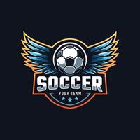 football logo. ball with wings and crown element , elegant soccer logo. Modern Soccer Football Badge logo template design vector