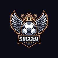 football logo. ball with wings and crown element , elegant soccer logo. Modern Soccer Football Badge logo template design vector