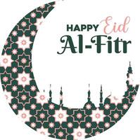 Eid Al-Fitr Greeting Moon Mosque vector