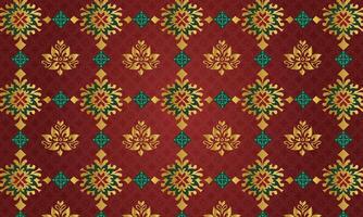 Thai Pattern Culture Background in Gold, Red, and Green vector