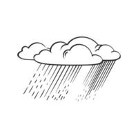 Simple linear black ink hand drawn cloud with rain. Sketch outline illustration. vector