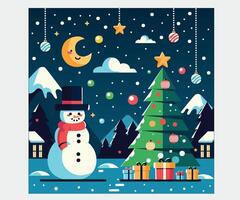 Winter with Snowman Gift Boxes and Tree Illustration vector