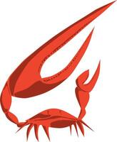 Red crab with huge claw schematic simple image in two colors. illustration ninja crab with raised claws without face without effects on transparent background vector