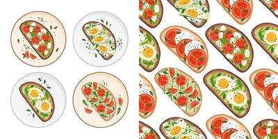 Toasts seamless pattern with different ingredients vector