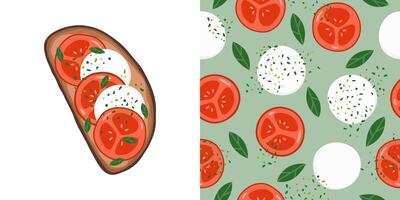 Caprese salad seamless pattern and summer toast vector