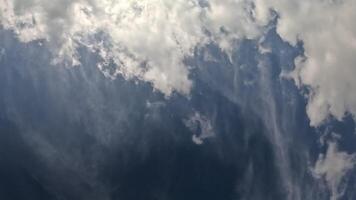 Timelapse fluffy Cumulus clouds moving in bright sunset. Abstract aerial nature summer ocean sunset, sea and sky view. Vacation, travel, holiday concept. Weather and Climate Change video