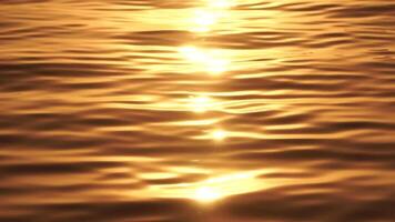 Sea water surface sunset. Low angle view over golden sea water. Sun glare. Abstract nautical summer ocean nature. Holiday, vacation and travel concept. Nobody. Slow motion. Weather and climate change video