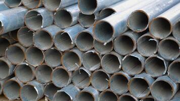 Metal pipes made of rectangular profile in a commercial warehouse video