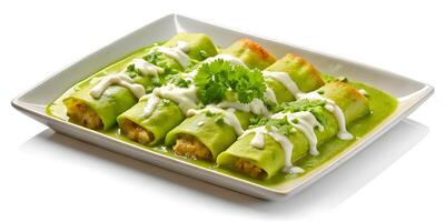 delicioso mexicano enchiladas con verde salsa foto