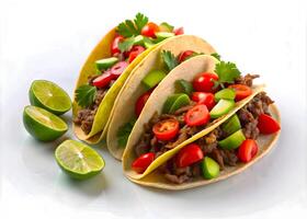 Mexican Beef Tacos With Tomatoes, Lemon, and Lettuce photo