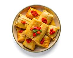 Steamy Tamales on White Background photo